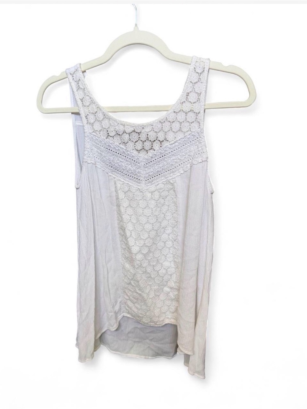Patrons of Peace White Crochet-Panel Tank Top